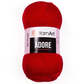 1 hilo de madeja Art Adore, hilo antibolitas, 100% acrílico antibolitas, 100 g (3.5 oz), 280 m (306 yd), 3 : Light-DK, rojo - 352