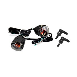 Black Turn Signal With Relocation Bracket Swivel Kit For Harley Dyna Fatboy Softail