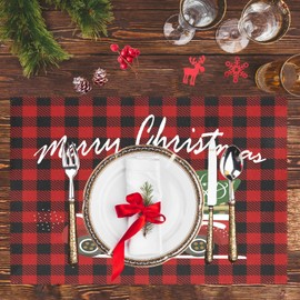 visesunny Merry Christmas Red Buffalo Plaid Truck Placemat Set of 6 Table Mat Desktop Decoration Placemats Non Slip Stain Heat Resistant 12x18 in for Dining Home Kitchen Party Indoor Outdoor