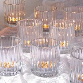Glass Large Votive Candle Holder Set of 8, Tea Lights Candle Holders for Wedding Table Centerpieces, Boho Decor, Home Dinner Birthday Party Decor, Bridal Shower and Holiday Decorations