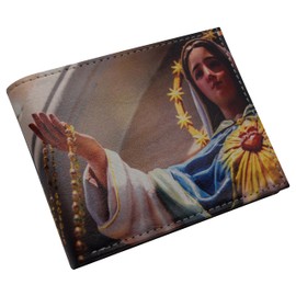 Printed Virgin Mary RFID Blocking Bifold Genuine Leather Virgin of Guadalupe Wallet with Gift box for men (Virgin Mary)