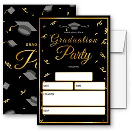 LoaHak Graduation Party gold black Invitations Graduation Invite Cards with Envelopes 20 Pack (079)
