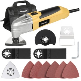 Inequalit 22000 OPM 1.6A Oscillating Multi-Tool, 3° Oscillation Angle, 3 Saw Blades, 1 Semi-Circle Blade Sanding Plate, 6 Sanding Papers for Grinding