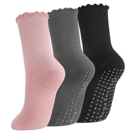 Utensilsto 3 Pairs Pilates Socks Stopper Socks Women 37-42 Non-Slip Yoga Socks Reformer Pilates Socks White Grip Socks for Pilates Barre Ballet Dance Trampoline, Black, Pink, Grey