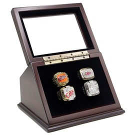 4 Slots Championship Rings Wooden Display case Shadow Box with Slanted Glass Window for Football Rings Basketball Hockey Sports Championship Rings - Rings are Not Included