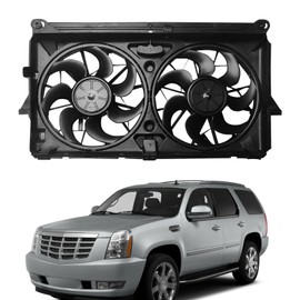 Engine Radiator Cooling Fan Assembly Compatible with 2007-2013 Sierra/Silverado 1500 Suburban 2500 Avalanche Escalade EXT, Truck Engine Cooling Radiator Dual Fan Replacement 15780788-PFM GM3115211