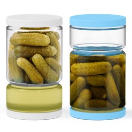 ForTidy Glass Pickle Jar with Strainer for Pickle Lover - 45 Oz Leakproof and Airtight Juice Separator for Olive, Gherkin, Chilli, BPA Free, Dishwasher and Refrigerator Safe (White&Blue, 45oz*2pcs)