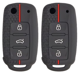 Key Fob Cover Compatible with Volkswagen Beetle Golf Jetta Caddy Tiguan Polo Scirocco Sharan Touran Transporter Up Skoda Fabia Silicone 2PCS 3 Buttons with Remote Control Key Shells Case Fob Covers