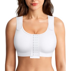 Post Surgery Compression Bras for Women Front Closure Bra with Adjustable Straps (White, XXL)