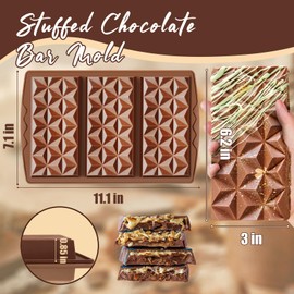 HKNMTT Chocolate Bar Mold Silicone, Large Stuffed Dubai Pistachio Deep Bar Moulds Kit 0.85 Inch Thick Big, Ideal for Homemade Making Candy Bar Bpa Free DIY Diamond Grid 2PCS