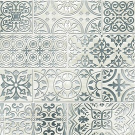 24-Pack of 8 x 8" Wallpaper Tiles for Kitchen Backsplash. Peel and Stick Backsplash in White and Silver Stone Mosaic Design. Renter Friendly Backsplash. Self Stick Paper Wall Tiles for Your Home