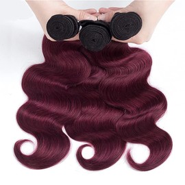 AiPliantfis Body Wave Human Hair Bundles Burgundy Extensions Real Hair Brazilian Remy Hair Double Weft 1B99J Ombre Real Hair Wefts Brazilian Hair Bundles 100 g/PC 300 g Total 26 28 30