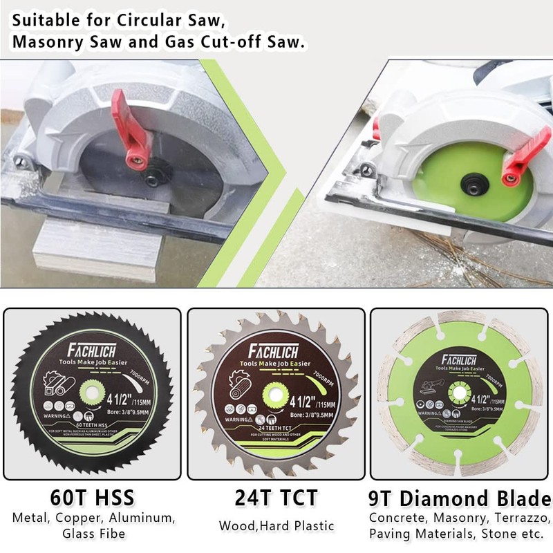FACHLICH 4-1/2" Circular Saw Blades Set,6pcs HSS/TCT/Diamond Saw Blades for
