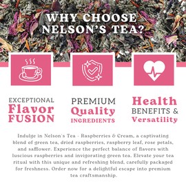 Nelson's Tea Raspberry & Cream - Cut & Sifted Loose Leaf Tea with Rooibos Green Tea, Dried Red Raspberry Leaf, Marigold, Hibiscus, Rose Petals, and Safflower (Sample 0.3 Oz)