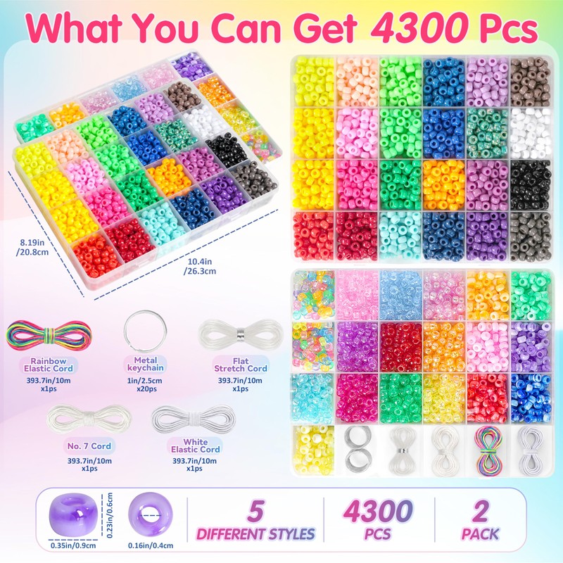 4300Pcs Pony Beads Kit for Bracelets Jewelry Making, 41 Colors