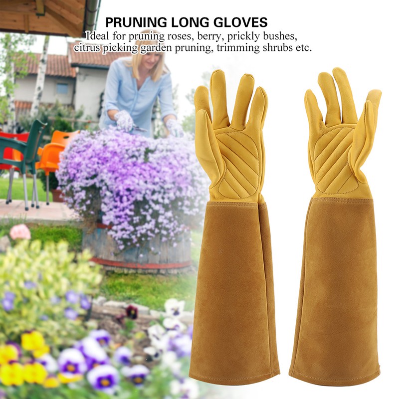 Rose Pruning Gardening Leather Gloves Wearproof Puncture Proof Long Work