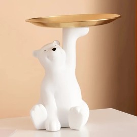 1pc/White Resin Polar Bear Storage Tray Decoration, Modern Style Desktop Decorative Tray Supplies, Suitable for Bedroom, Office,Color: White 18*13*12cm, Size: One Size