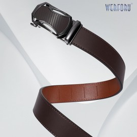 WERFORU Men's Belt Leather Automatic Ratchet Leather Belt for Men Suit Business Clothing Width 35 mm, E-caffee/zinc iron buckle