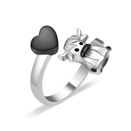 Heart Urn Rings for Ashes for Women Highland Cow Cremation Ring Hold Loved Ones Ashes Adjustable Cute Cow Keepsake Memorial Jewelry Cremation Jewelry Ashes Open Rings Locket