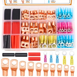 mankk 180PCS Copper Wire Lugs AWG 2 4 6 8 10 12 14 16 Gauge Battery Terminal Connectors Battery Cable Ends Connectors Copper Ring Terminal Kit with Heat Shrink M-167-180PCS-tbz