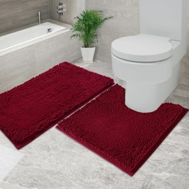 Flotstiga Bathroom Rugs Sets 2 Piece Chenille Bathroom Rugs,Extra Thick and Absorbent,Strong PVC Non-Slip Underside, Machine Washable, Dry Quckily, Soft Cozy Plush for Bedroom, (Burgundy)