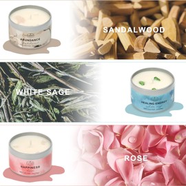 Premium Aroma Kristalle Kerze Set, Soy Wax Duftkerze Geschenkset mit Kristallen, 3er-Pack, Eisenbüchsen Geschenk für Frauen, Männer, Familie und Freunde, heilende Kristallkerze für Yoga, Bad, Spa