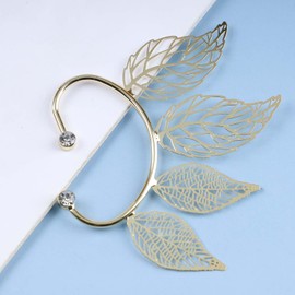 Yheakne Boho Exaggerated Leaf Cuff Wrap Earrings Gold Cz Leaf Ear Climber Brass Leaves Cartilage Ear Crawler Earrings Punk Clip on Wrap Earrings No Piercing Earrings Jewelry for Women and Girls (Left)