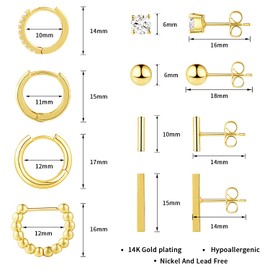 Dreamfox 8 Pairs Huggie Hoop Earrings Small Hypoallergenic 14K Gold Plated Huggie Earrings For Women Simple Huggie Stud Earrings Set Christmas Gift (one size, Gold-3)