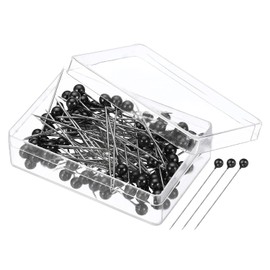 PATIKIL Costura Alfileres, 200uds 1.5 Pulgadas Recto Alfiler con Plástico Perlado Bola Cabeza para Tela, Decoración, Joyería Bricolaje, Artesanía y Costura Proyecto, Negro