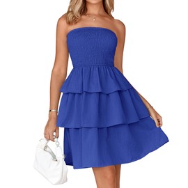 BTFBM 2025 Womens Summer Smocked Tube Dress Off Shoulder Strapless Casual Sundress Tiered Mini Beach Vacation Dresses(Royal Blue, XX-Large)