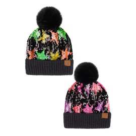 ScarvesMe Women Winter Soft Warm Sequin Starry Night Pom Beanie Hat Multi