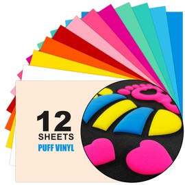 Puff Vinyl Heat Transfer, 12Pcs 12”X10” 3D Puff Heat Transfer Vinyl Sheets, for Heat Press T Shirts DIY Outfits, HTV Puff Vinyl in Light Colours Multi-Colour Mix, Bohemian Design Preferences