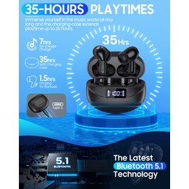Eumspo Wireless Earbuds Bluetooth V5.1 Earbuds 35Hrs Playtime with LED Power Display Charging Case Built-in Microphones in-Ear Headphones Touch Control IPX7 Waterproof Earphones for Sports Running