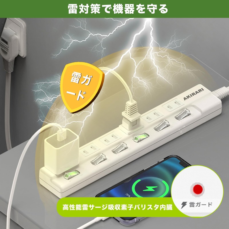 FUMITAKE Table Tap, Power Strip with Individual Switch, 9.8 ft