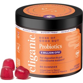 Cliganic Sugar-Free Probiotics Gummies for Men & Women (5 Billion CFU, 60-Day Supply) - Berry Flavor, Vegan, Non-GMO, Kosher, Gluten-Free, Promotes Digestive Health, Balances Gut Microbiome