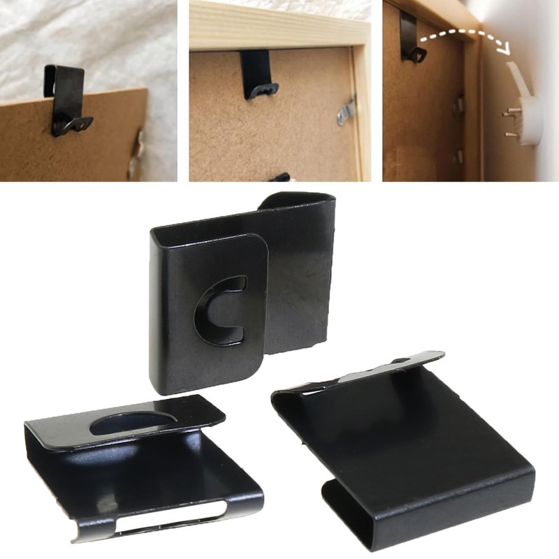 Heyous 100PCS Photo Frame Clips Black Metal S Hook Back