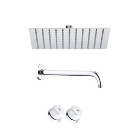 Kit de Regadera Cuadrada de 8" con Brazo de 40 CM (Incluye Chapetón) y Juego de Manerales