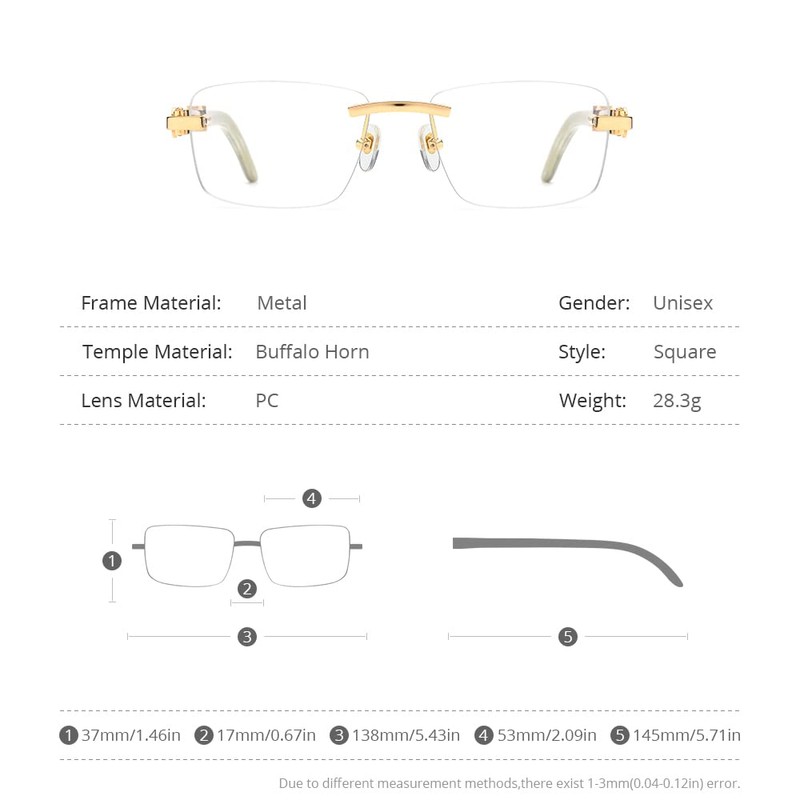HEPIDEM 100% Really Buffalo Horn Handmade Glasses Frame Square Rimless