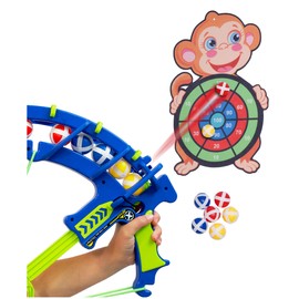 Little Jupiter Crossbow & Ball Target Game - Fun Kids Dart Board for Indoor Play Includes 6 Hook & Loop Sticky Balls and Monkey Target for Boys and Girls 6-12 - Sticky Ball Dartboard - Dart Game