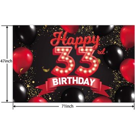 Happy 33rd Birthday Red and Black Banner Backdrop Decorations Balloons Theme Decor for Girls Women Princess 33 Years Old Birthday Party Bday Photo Booth Props Supplies Background Favors Glitter Gold