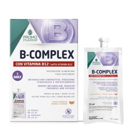 B-Complex - Complesso di Vitamine B Pronto da Bere per Ridurre Stanchezza e Affaticamento - Supporta il Metabolismo Energetico - Con Vitamina B12 da 1000 mcg - Gusto Arancia – 20 pouch da 25 ml