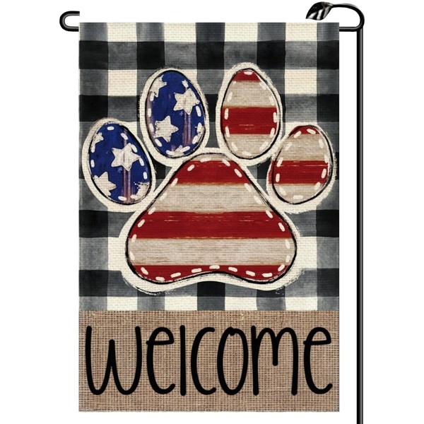 Patriotic 4th of July Paw Print Flag Garden Flag 12x18