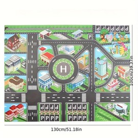City Traffic Play Mat, Large Non-woven Game Pad, Waterproof Moisture-proof Interactive Road Map for Kids Playing with Toy Cars, Nursery Development Mat, Toys:_Green_Urban traffic graphics