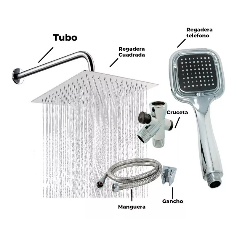 IMP Kit De Ducha Regadera Lluvia Y Telefono Cromada Baño