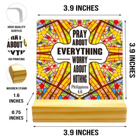 Inspirational Bible Gift,Pray About Everything Christian Desk Decor,Classic Religious Scripture Desk Decor,Cross Sign Bible Verse Acrylic Plaque,Christian Philippians 4:6 Office Shelf Decor