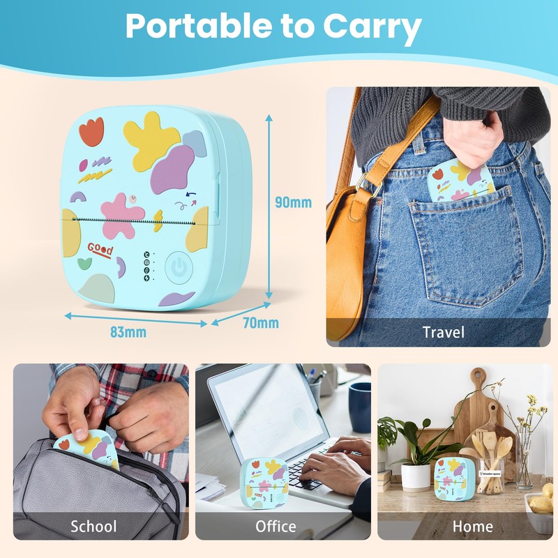 XenGro Mini Portable Sticker Printer, Mini Thermal Printer with 3