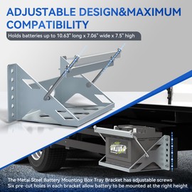 Metal Steel Battery Mounting Box, Durable Quality Metal Battery Tray Box, Easy-To-Install Steel Battery Mounting Box Tray Fits Up To A 10.63" × 7.06" × 7.5" Battery, Anti-Corrosion, Ventilated Design