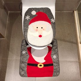 yeloumiss Toilet Seat Cover Christmas Toilet Lid Carpet Christmas Decoration Toilet Lid Cover Seat Cover Santa Claus Snowman Elk Christmas Items Decorative Bath Mats Set of 2 (Santa Claus)