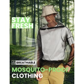 HENNCHEE Mosquito Jacket for Adult, Mesh Net Bug Hooded Jacket, Outdoor Protection Mosquito Proof Clothing Black L/XL