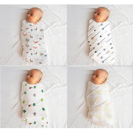 100% Muslin Swaddle Blankets,Baby Swaddling Blankets for New Born, Baby Receiving Blankets Unisex, Soft, Warm and Cosy Baby Blankets Pack of 4, Size 47 x 47 inches,Gift for New Mom Twinkle